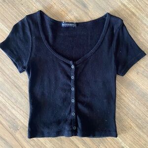 Brandy Melville Black Short Sleeve Button-Up Top